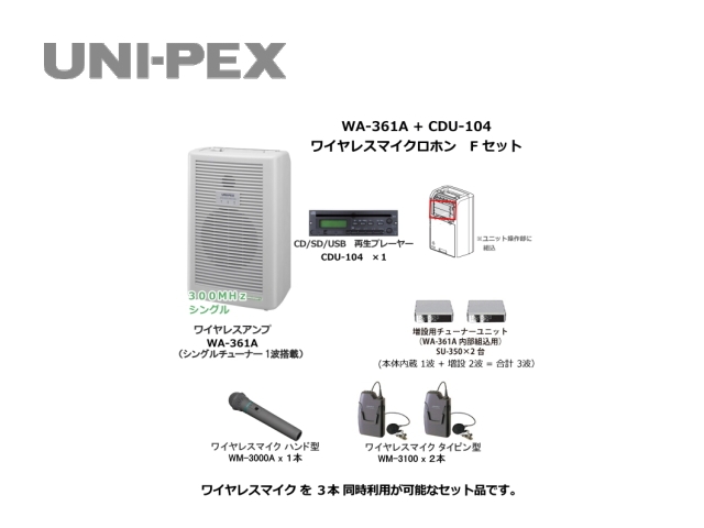 海外 ユニペックス ワイヤレスアンプ WA-862A ダイバシティ ワイヤレスマイク ２本 チューナーユニットのセット WA-862A-Cセット 
