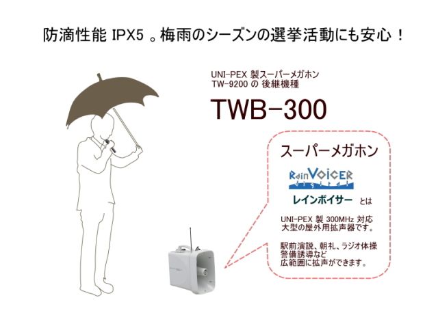 TWB-300】UNI-PEX 300MHz 30W 防滴スーパーワイヤレスメガホン